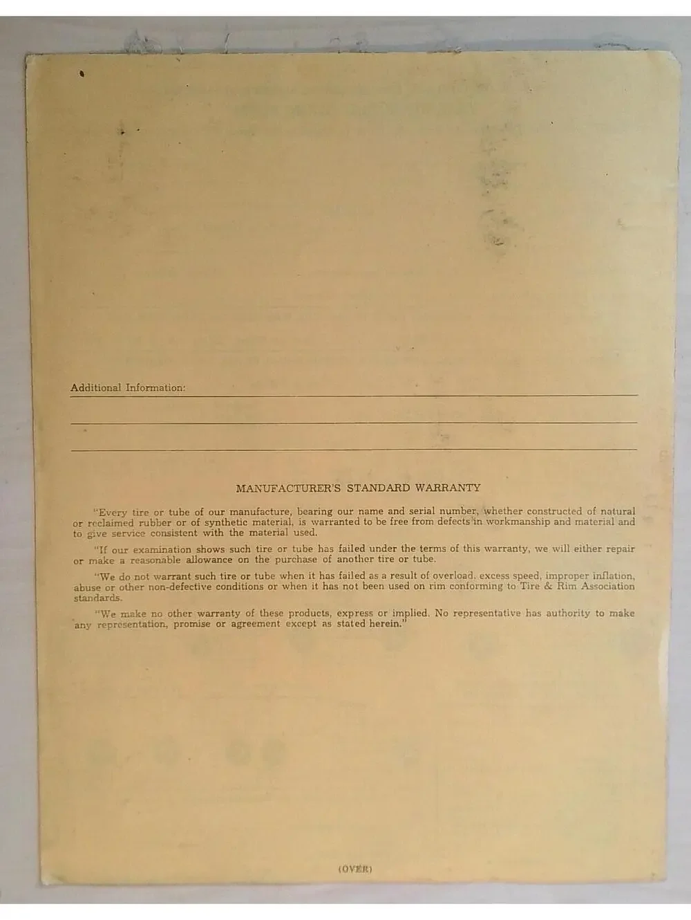 Vintage 1940s-50s Pure Oil Co. Yale Standard Tire Claim Form Ephemera Auto Paper